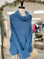 Loretta Cowl Neck Knit Sweater-Blue