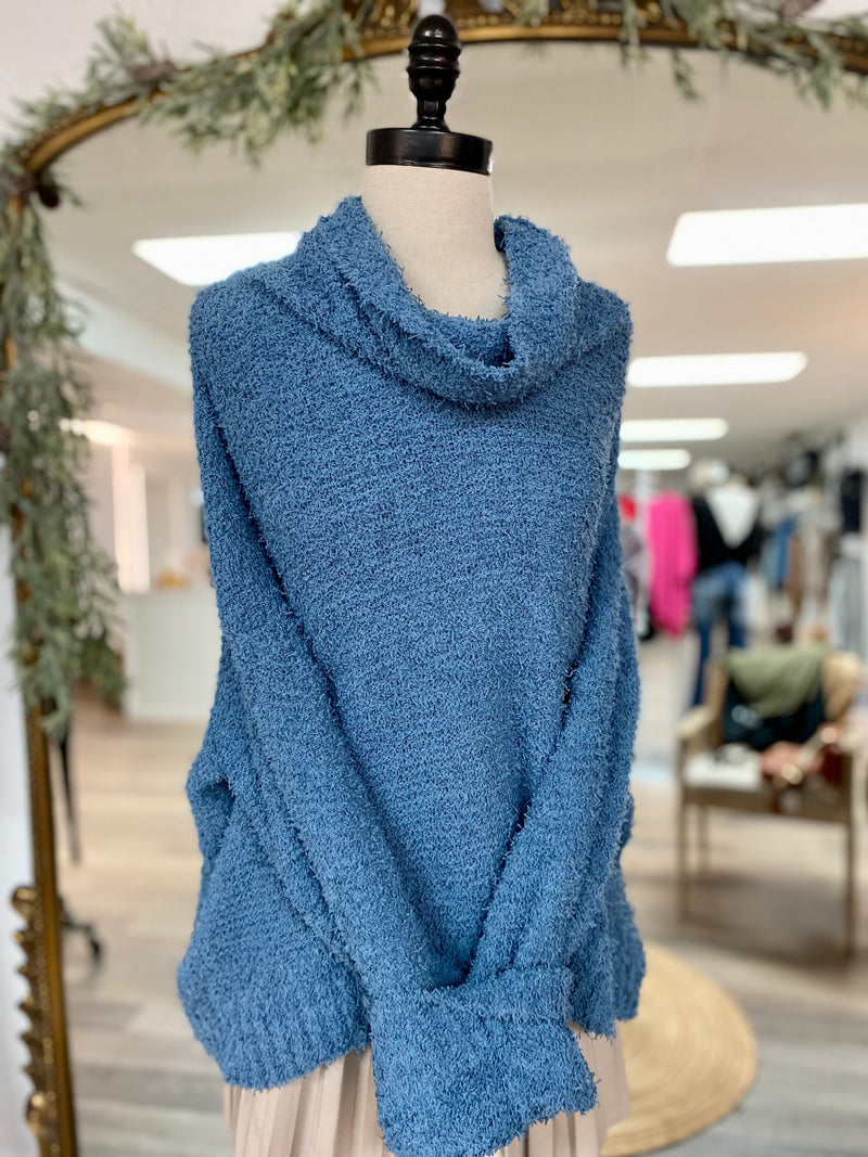 Loretta Cowl Neck Knit Sweater-Blue