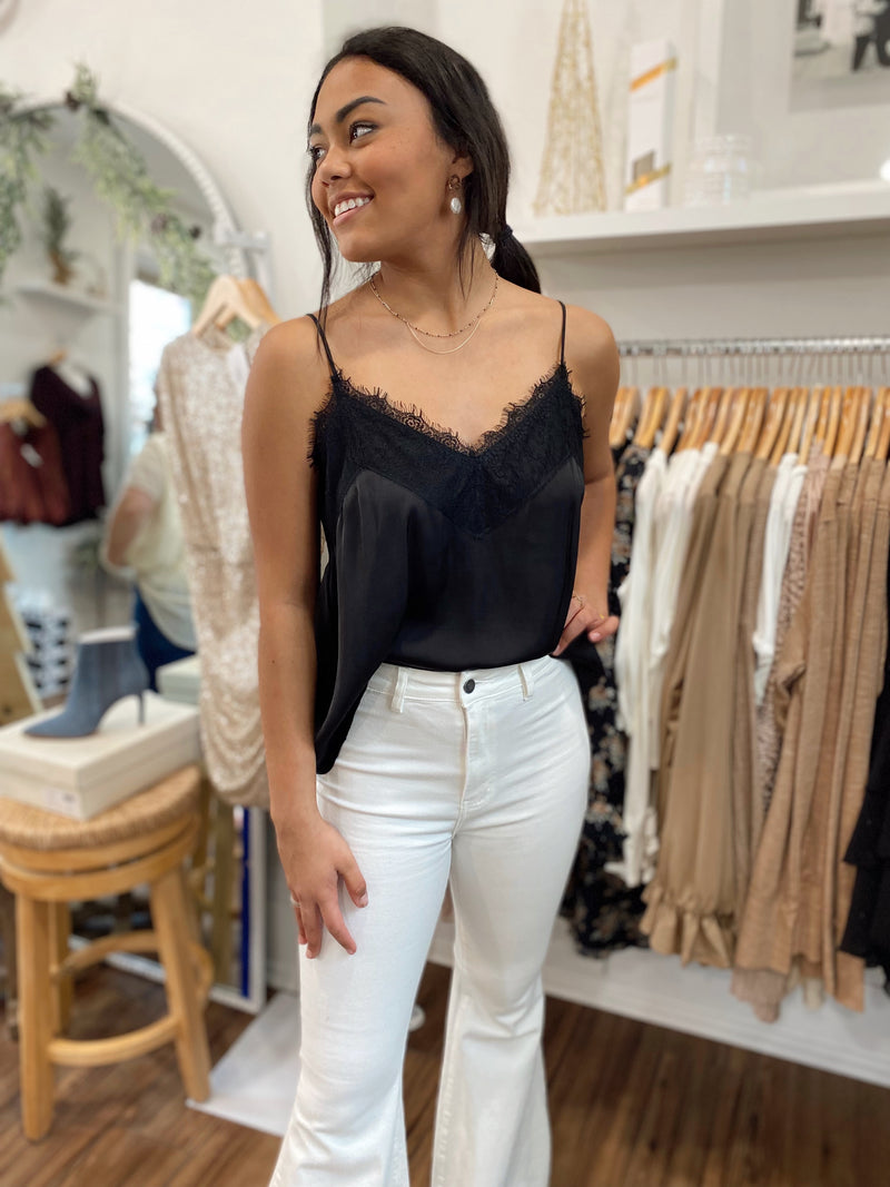 Chantria Satin Lace Cami-Black