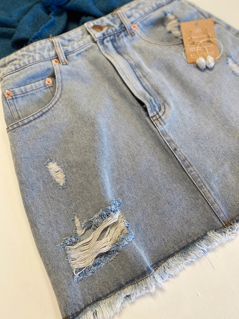 June Distressed Denim Skirt