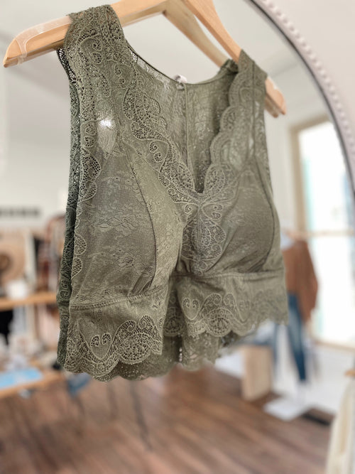 Hourglass Lace Back Bralette- Light Olive