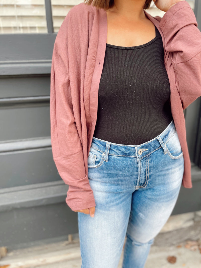 Leslie Button Down Top-Red Bean