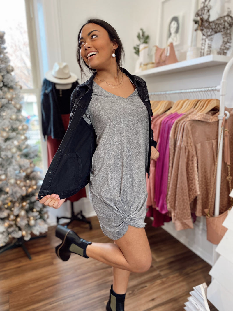Odette Slub Dress-Charcoal