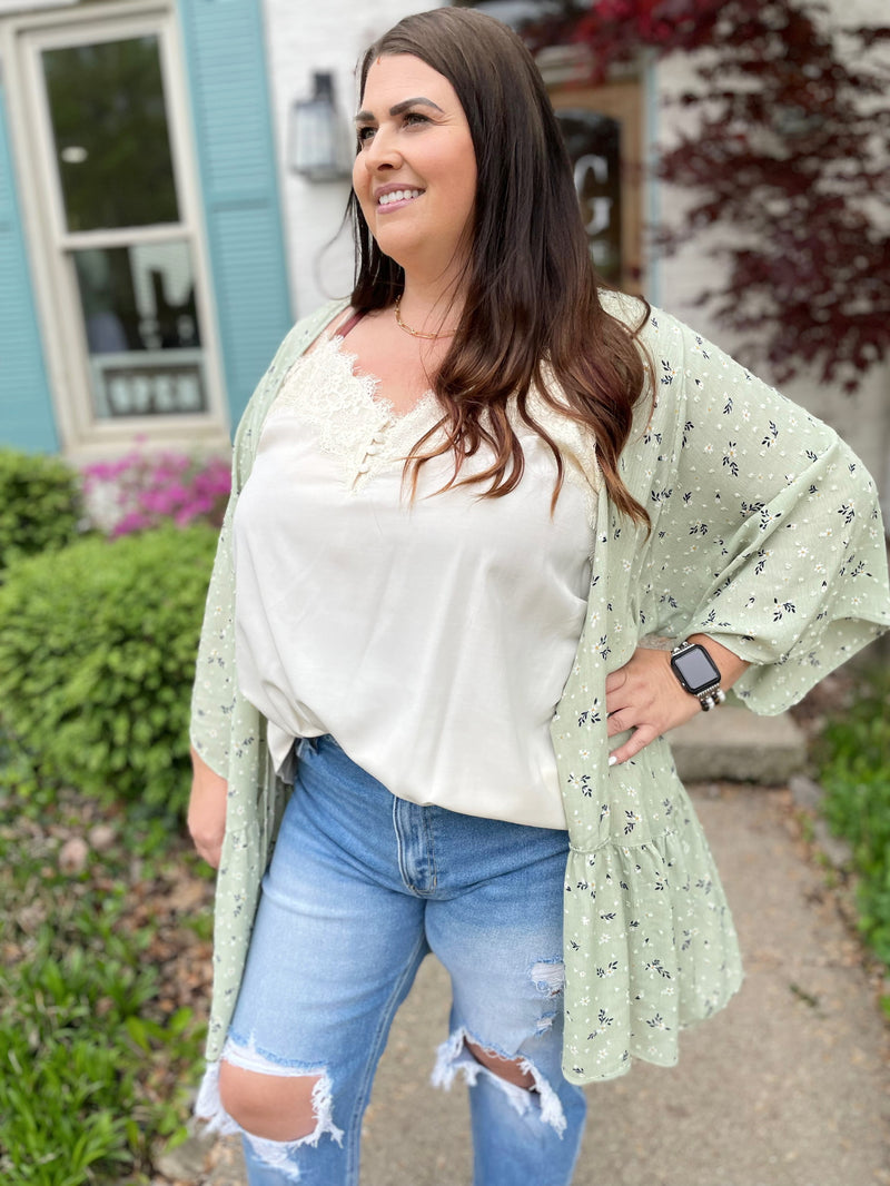 Pretty Lady Floral Cardigan-Sage