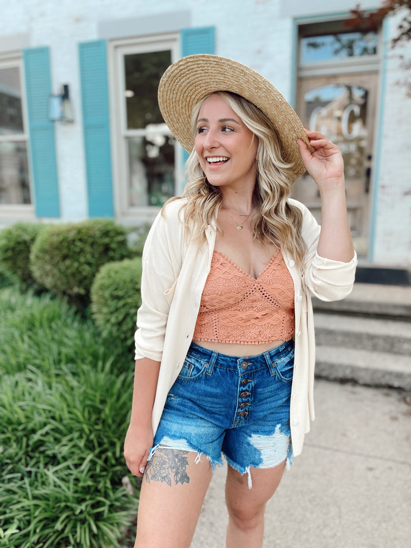 Spice It Up Lace Cropped Top-Clay
