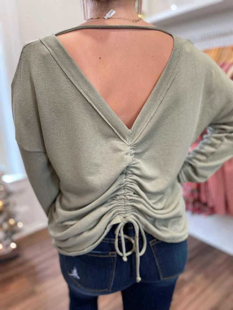 Sydney Ruched Back Top-Olive
