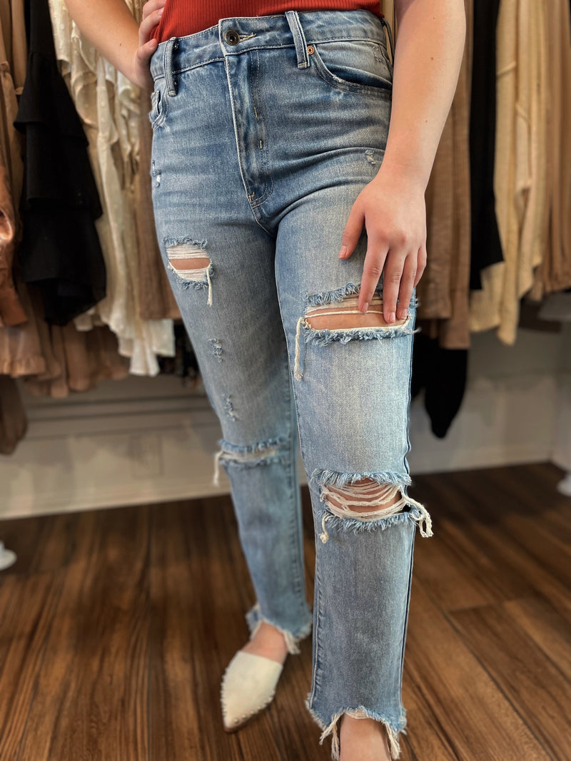 High Rise Distressed Mom Jeans