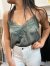 Chantria Satin Lace Cami-Olive