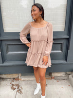 Tiered Ruffle Babydoll Dress-Taupe