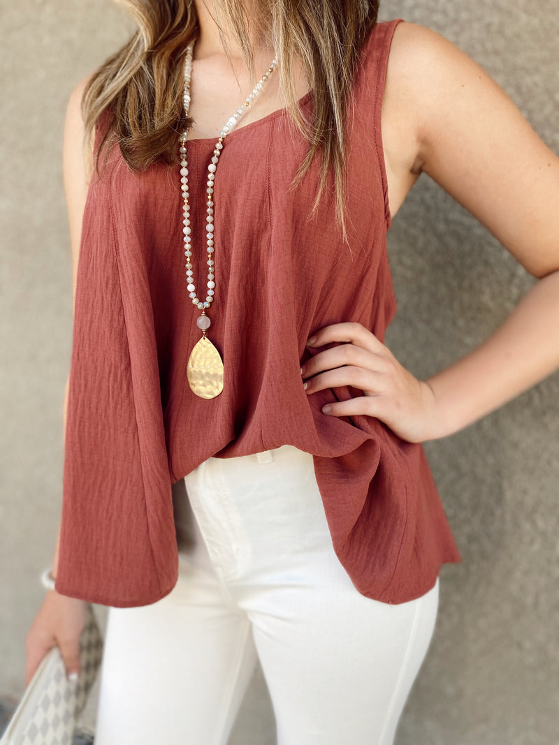 Kaiya Textured Sleeveless Top-Sienna