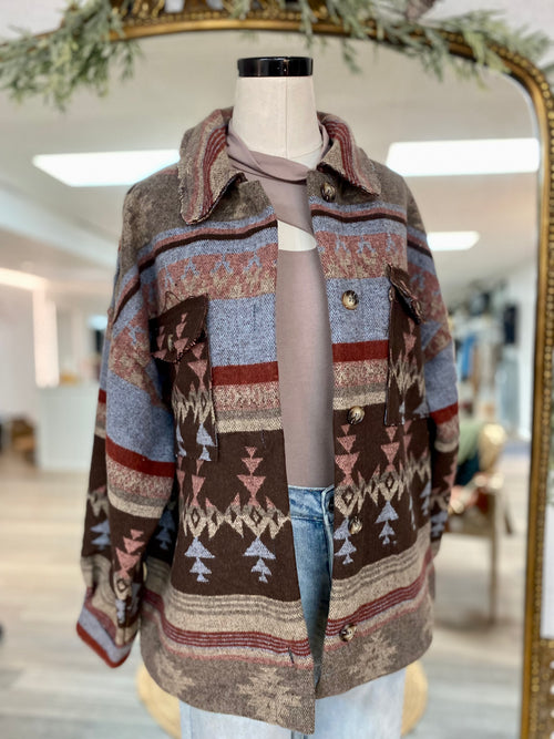 Lost Without You Aztec Pattern Jacket-Blue Mix