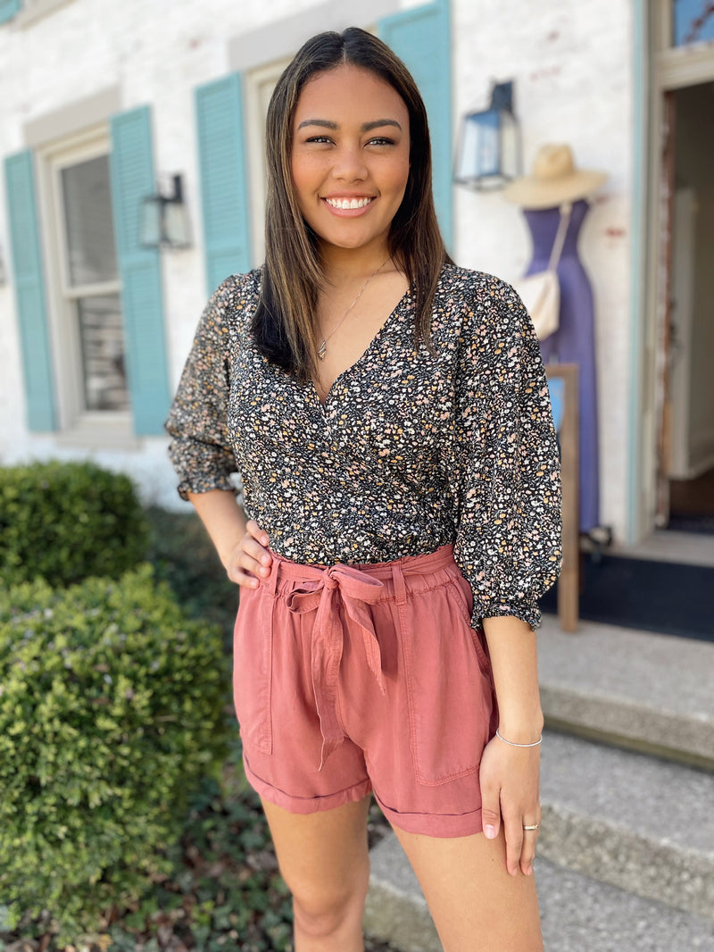 Charli Belted Shorts-Brick