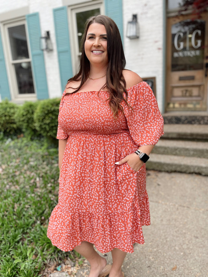 Easy On Me Midi Dress-Coral