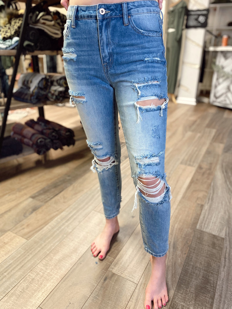Macy Distressed High Rise Jeans