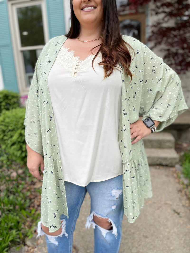 Pretty Lady Floral Cardigan-Sage