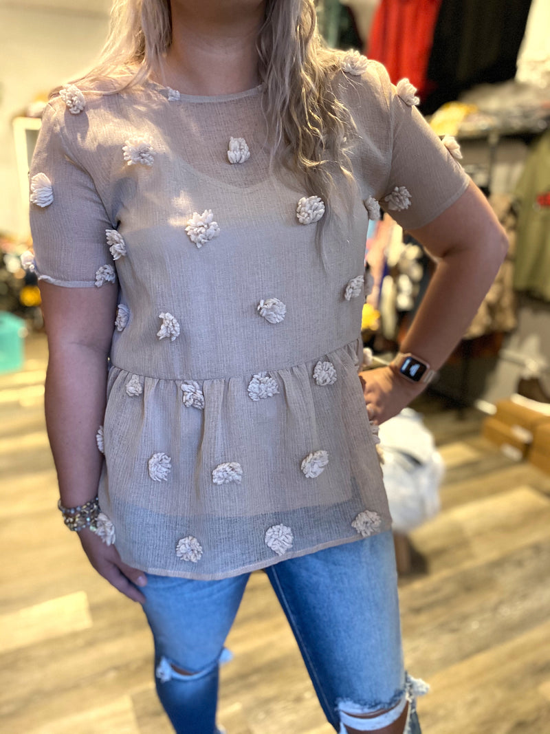 Jackie Pom Pom Top-Mocha