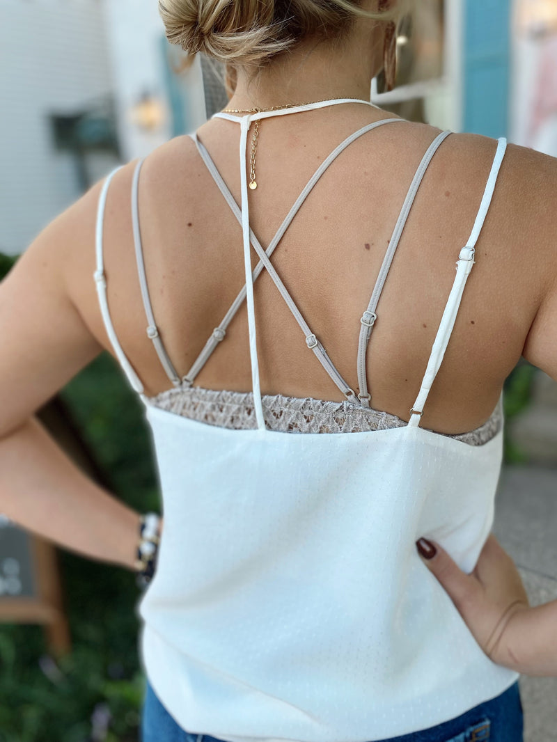 Evlin Buttoned Front Cami-Off White
