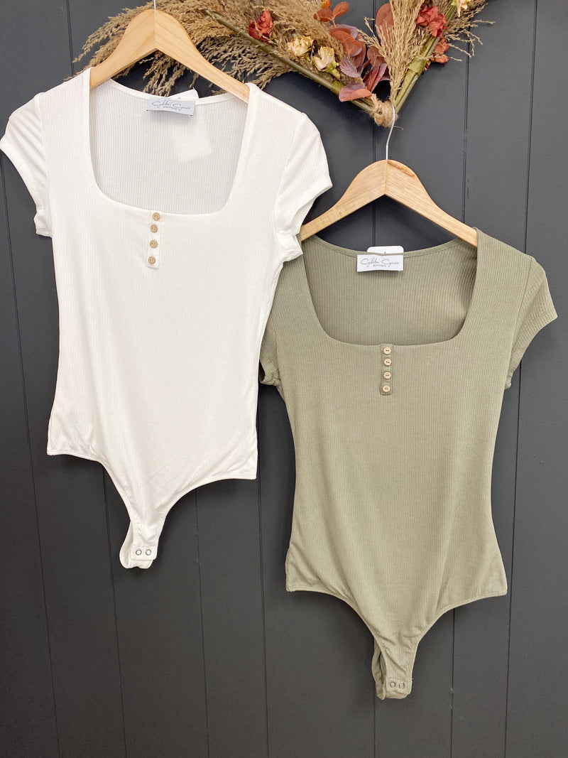 Keily Ribbed Bodysuit-Olive