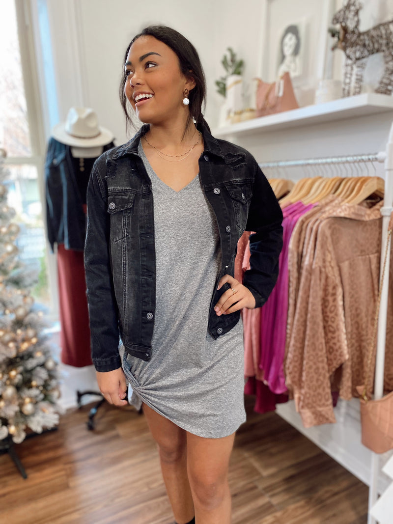 Odette Slub Dress-Charcoal