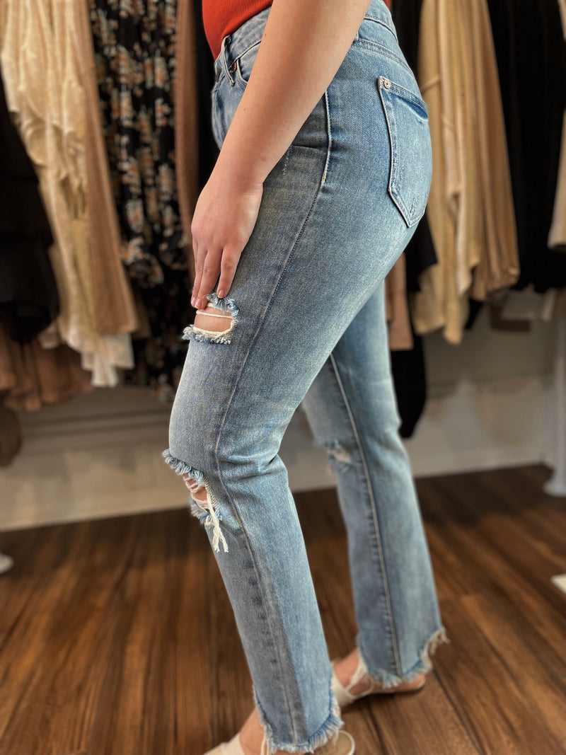 High Rise Distressed Mom Jeans