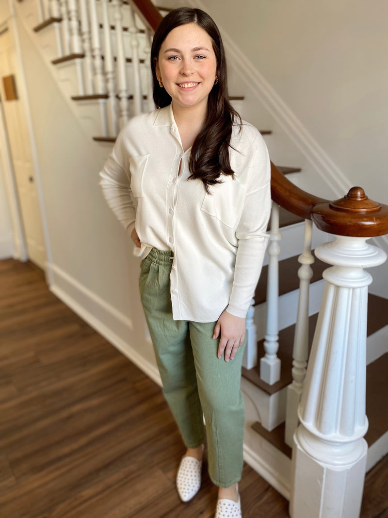Feels Like Sunshine Button Up Top-Ivory