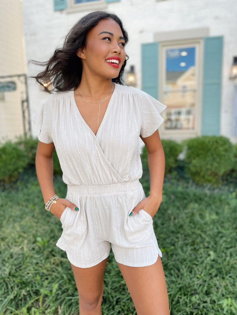 Alianna Textured Surplice Romper