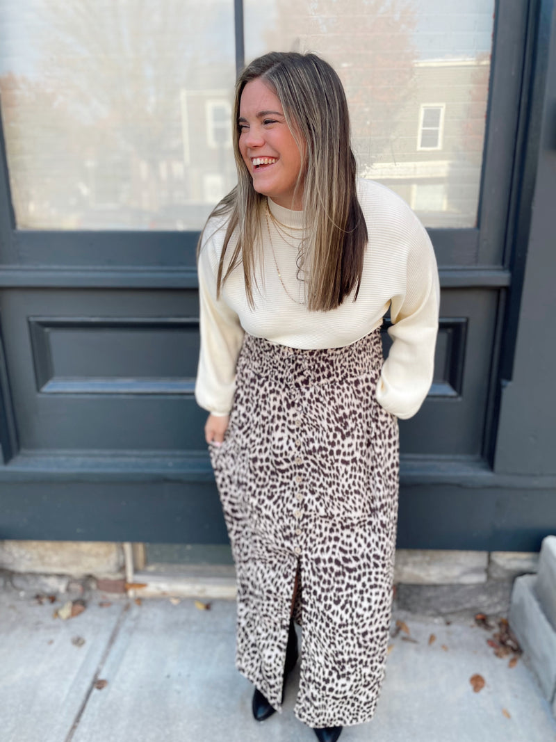 Audra Animal Print Smocked Skirt-Champagne