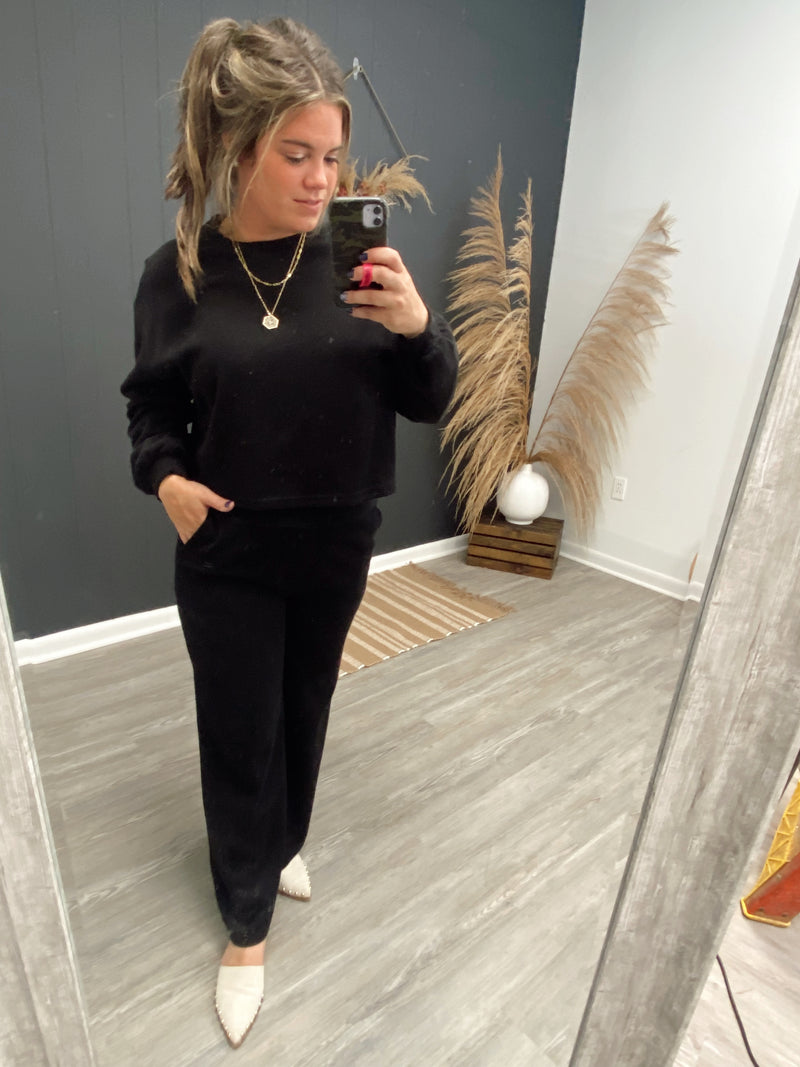 WWW Miki Top and Wide Leg Lounge Set-Black