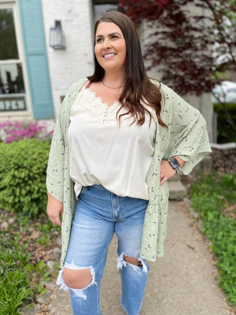 Pretty Lady Floral Cardigan-Sage