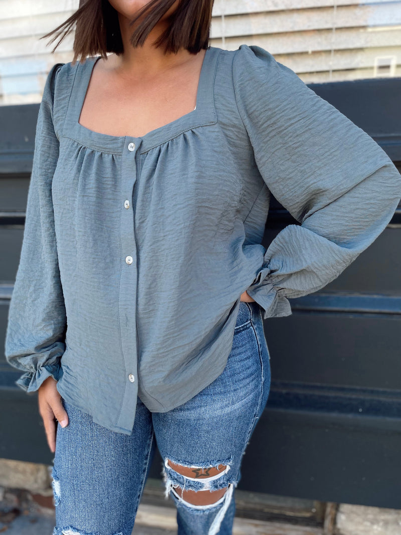 Aislinn Square Neck Blouse-Grey Olive