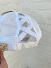 Kids White Camo Washed Denim W/ Crossed Band Pony Cap
