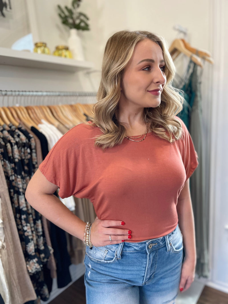 Xena Twist Back Bodysuit-Brick