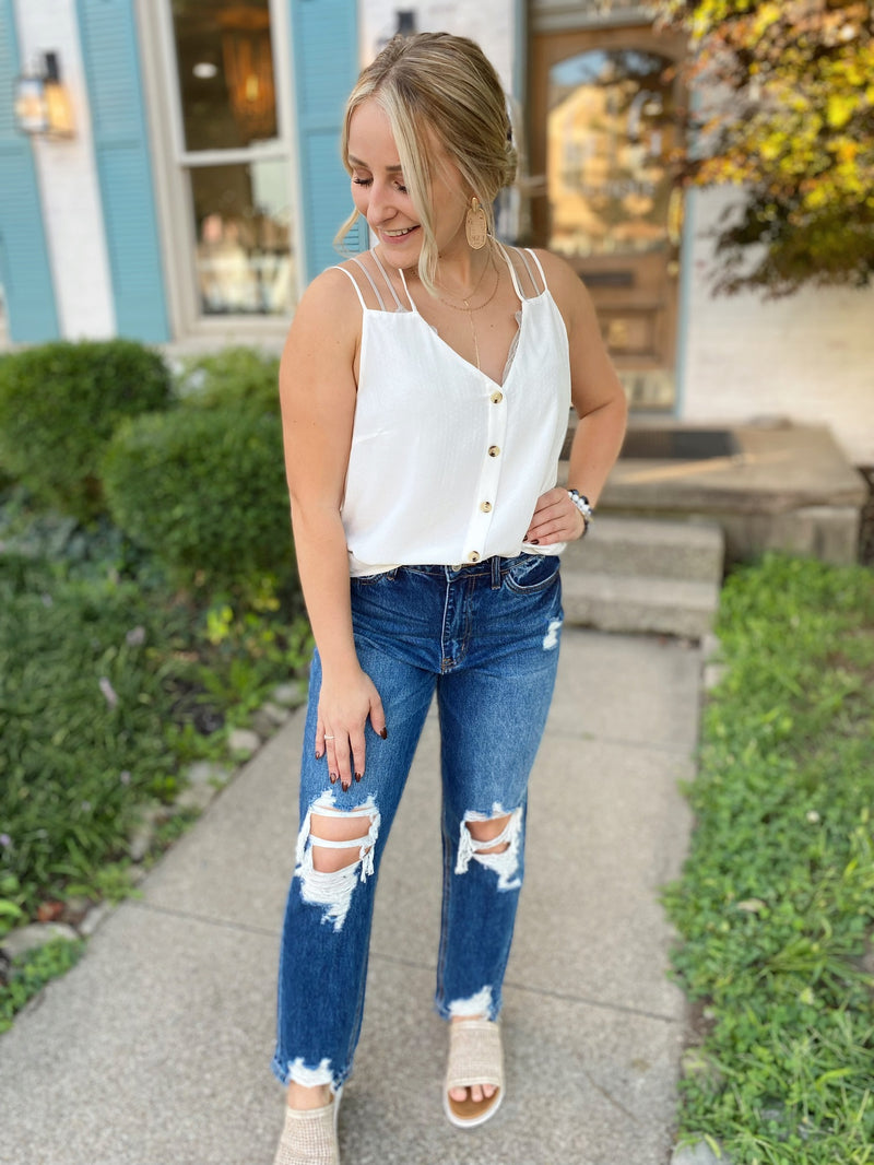 Evlin Buttoned Front Cami-Off White
