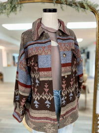 Lost Without You Aztec Pattern Jacket-Blue Mix