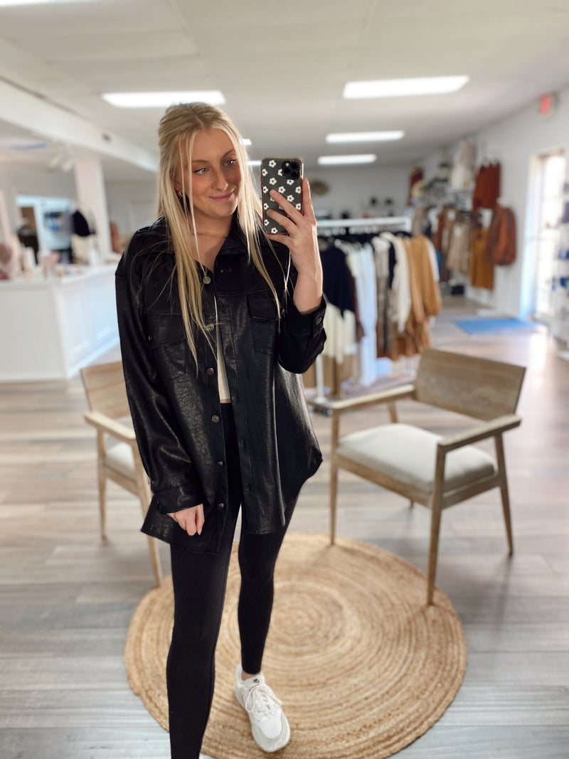 Headed North Faux Leather Jacket-Black