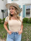 Perfect Basic Square Neck Bodysuit-Nude