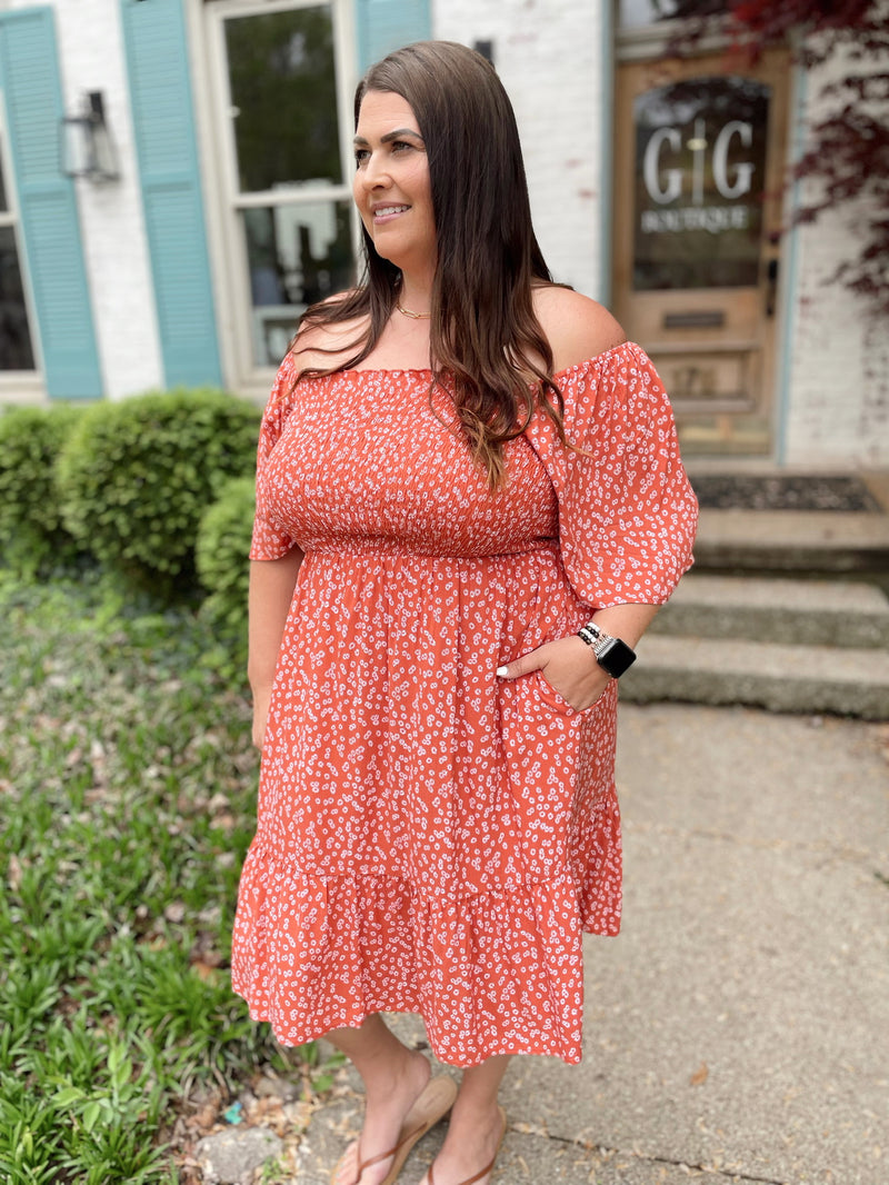 Easy On Me Midi Dress-Coral