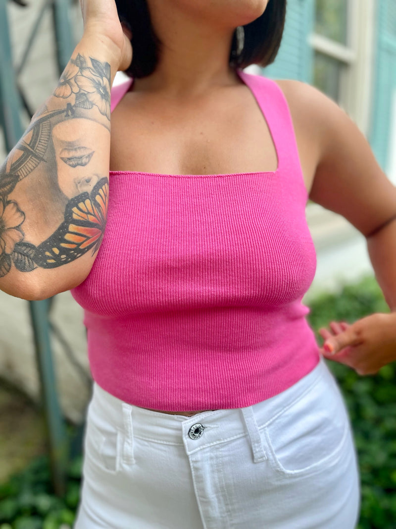 Cleo Tie Back Top- Hot Pink