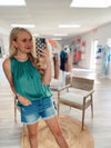 Jade Satin Shirred Top