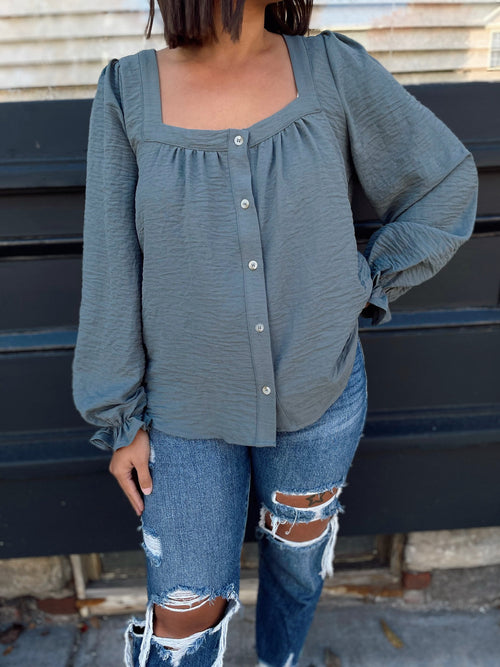 Aislinn Square Neck Blouse-Grey Olive
