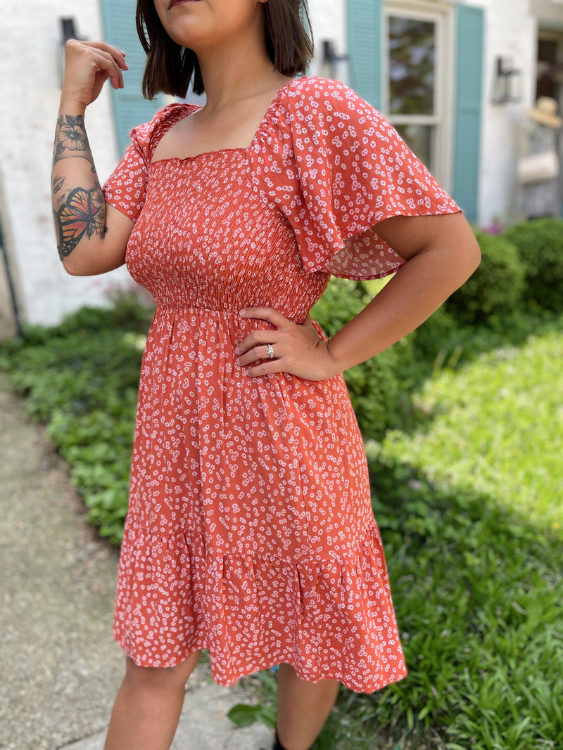 Easy On Me Midi Dress-Coral