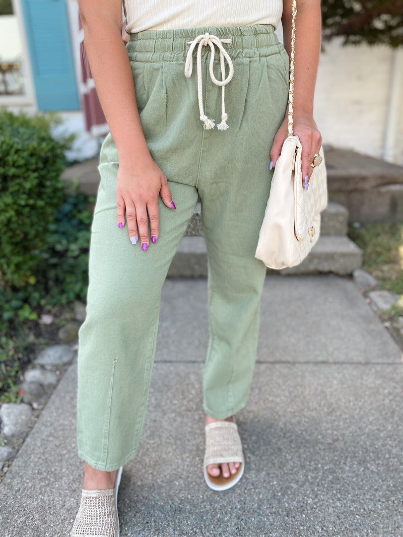 Wren Relaxed Denim Pants-Olive