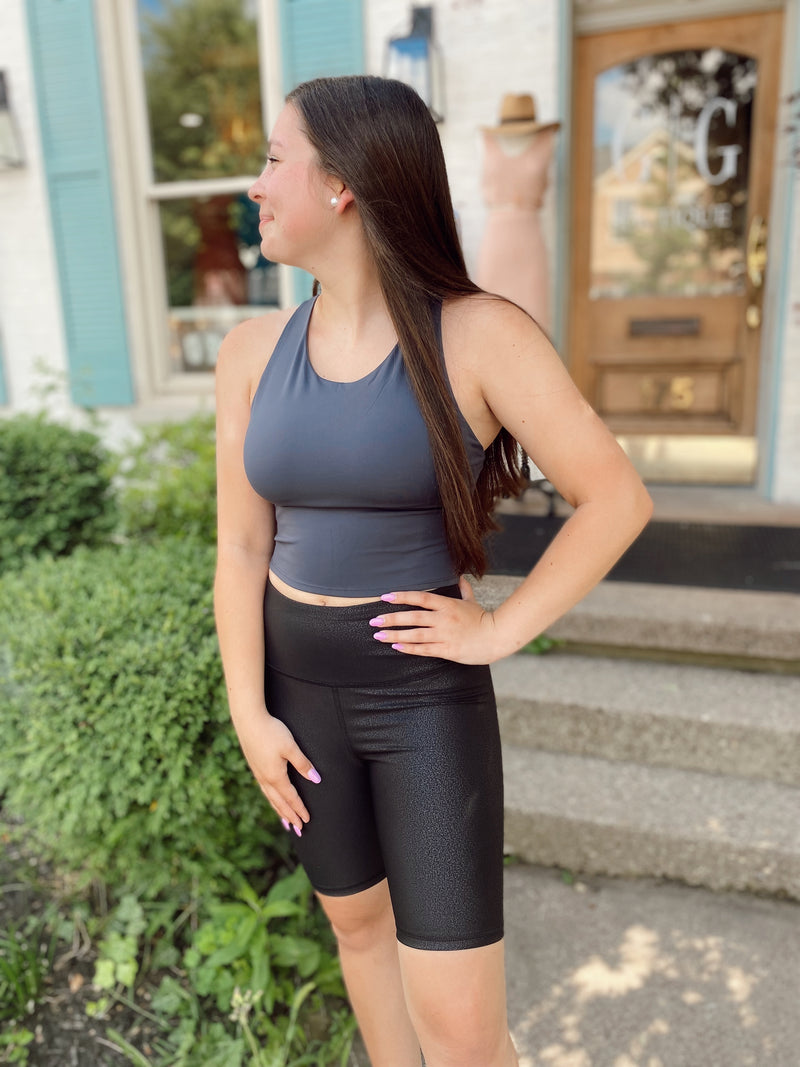 Serenity Athletic Cropped Tank-Grey Blue