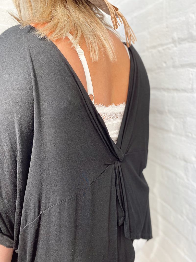 Knit Draped Back Top-Black