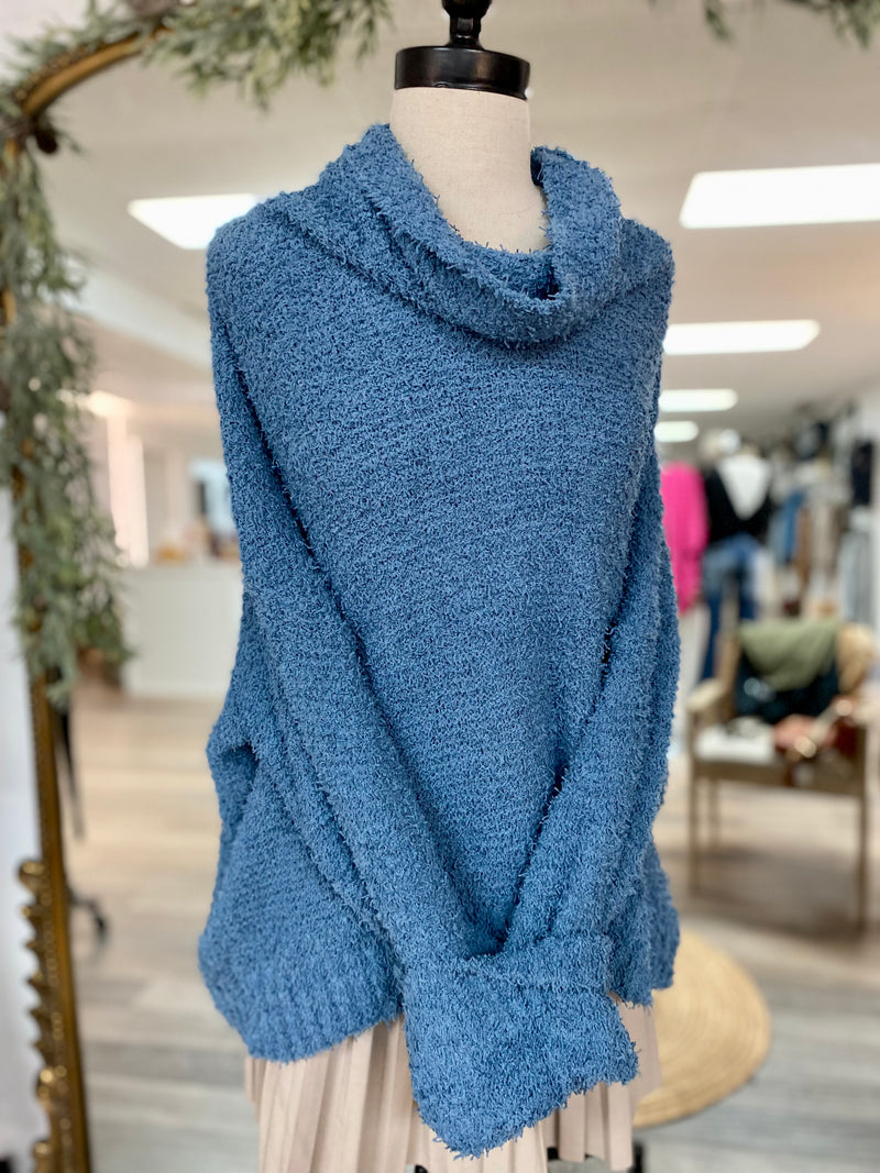 Loretta Cowl Neck Knit Sweater-Blue