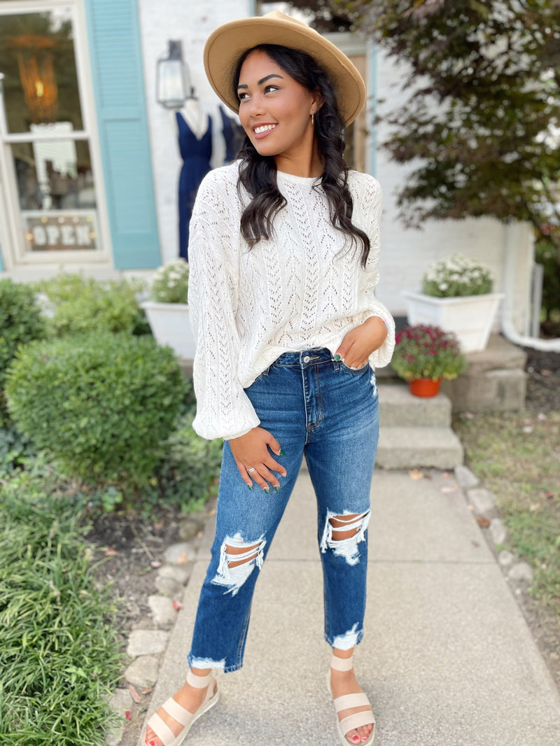 Krissy High Waisted Distressed Mom Jean
