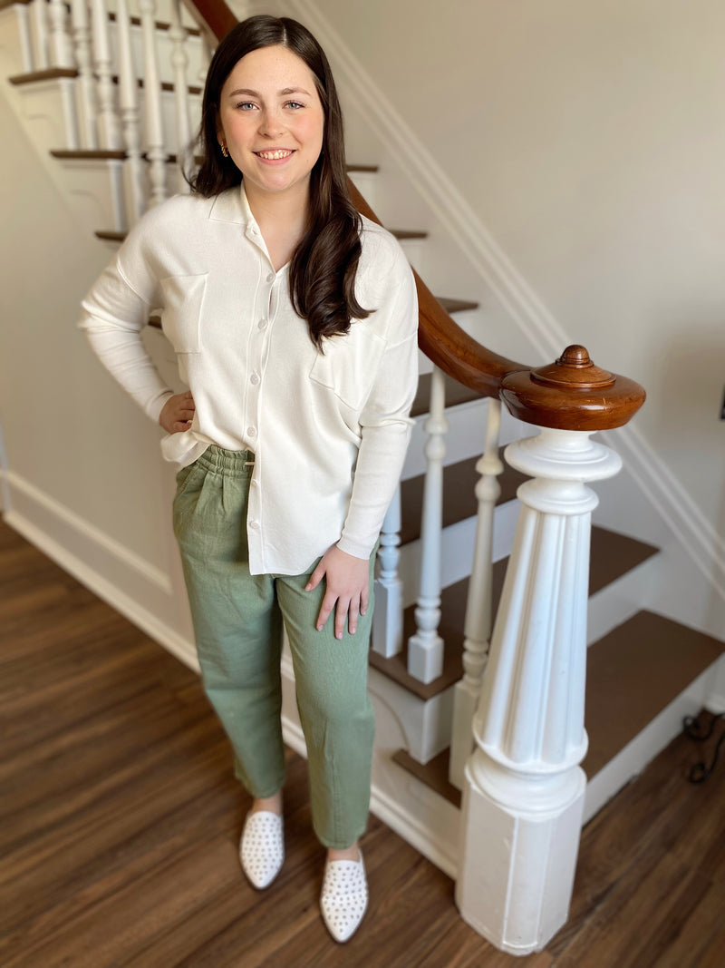 Feels Like Sunshine Button Up Top-Ivory