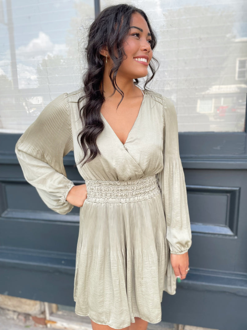 Nicole Long Sleeve Satin Dress