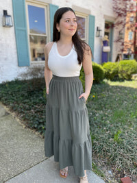 Frankie Tiered Maxi Skirt-Olive