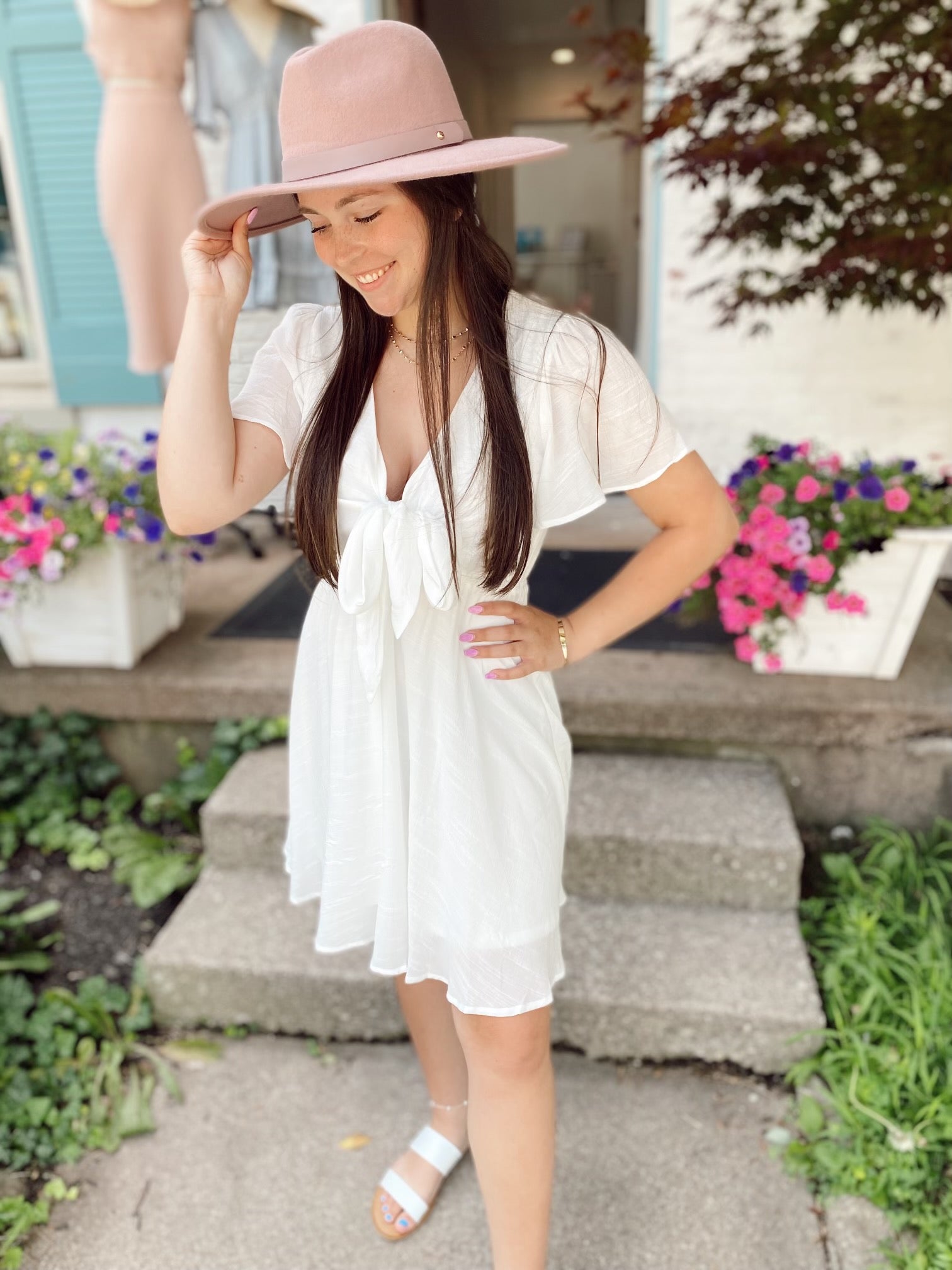 Fun Bow Front Dress-Ivory